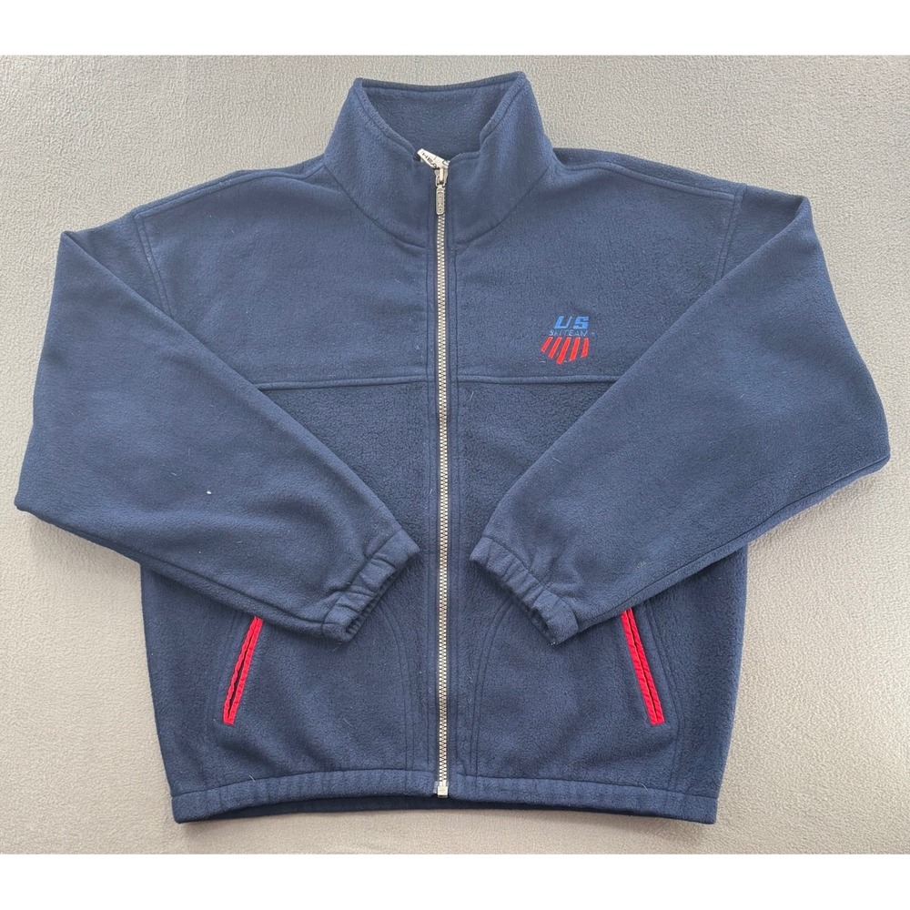 Head US Ski Team VTG Fleece Sweater Mens L Navy Blue Full Zip Mock Neck Cozy